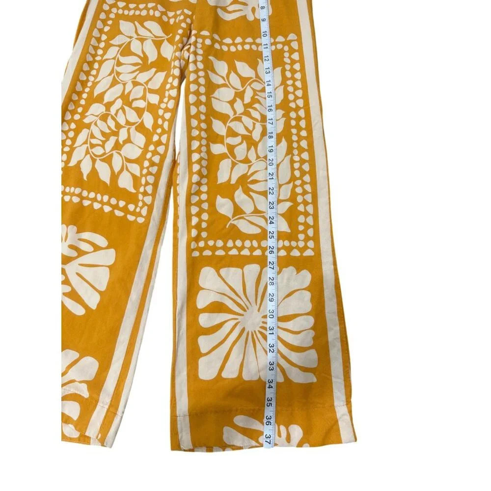 Esprit Womens Wide Leg Pants Boho Print Mustard Cream Floral Pull-On Size S - Picture 6 of 6